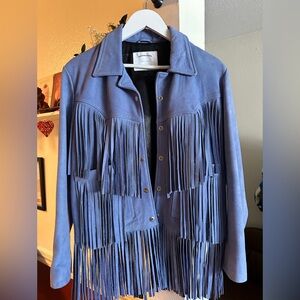 Understated Leather - Blue Fringe Leather Jacket, size M